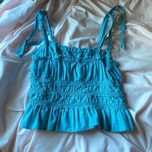blue ruffle top
